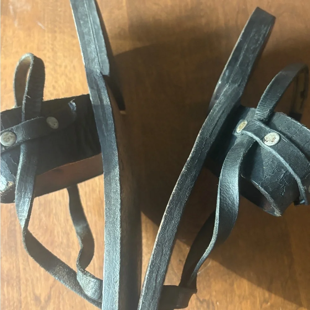 Handmade Black Leather Sandals with Stud Accents